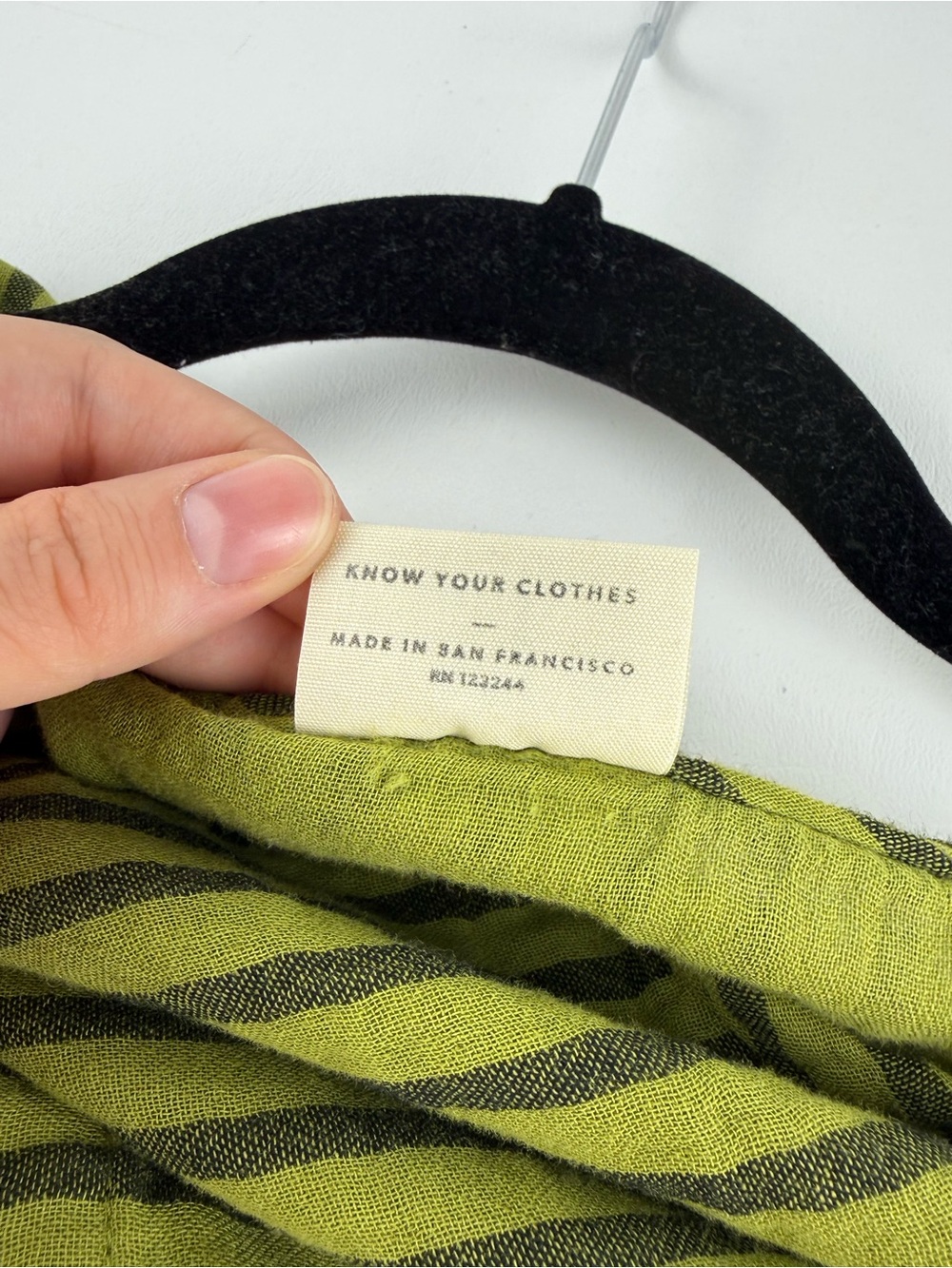 Curator SF Hanna Tee Avocado Green Striped Cotton Gauze Top S - Picture 5 of 6